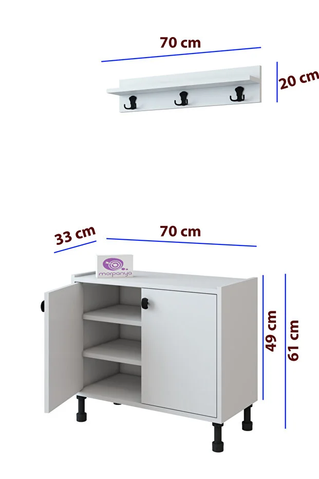Detay 2 Kapaklı Ayakkabılık Çok Amaçlı Dolap Portmanto Raflı Vestiyer